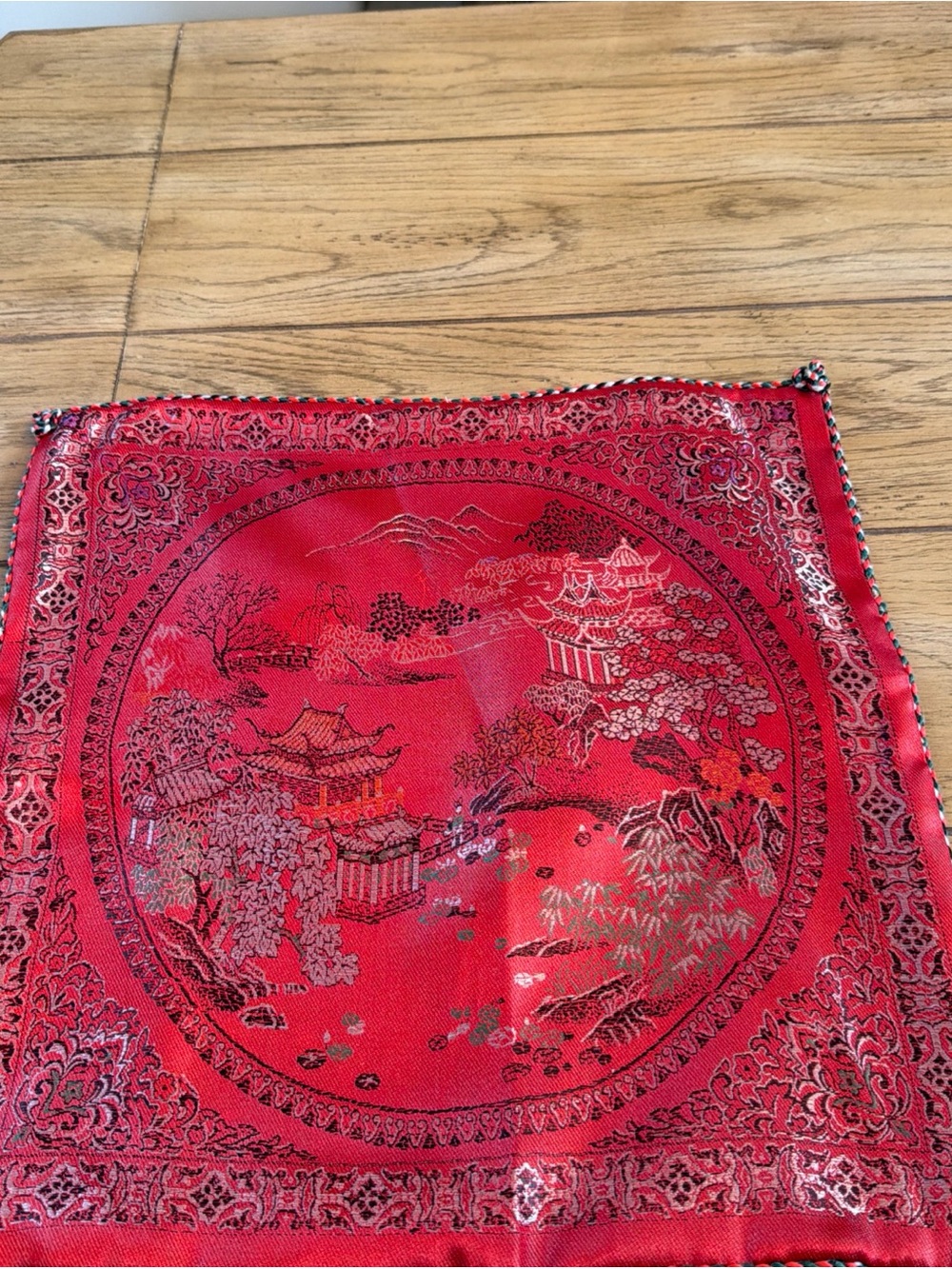 Vintage Traditional Chinese Damask Pillow Cover Reversible in Red & Light Gold